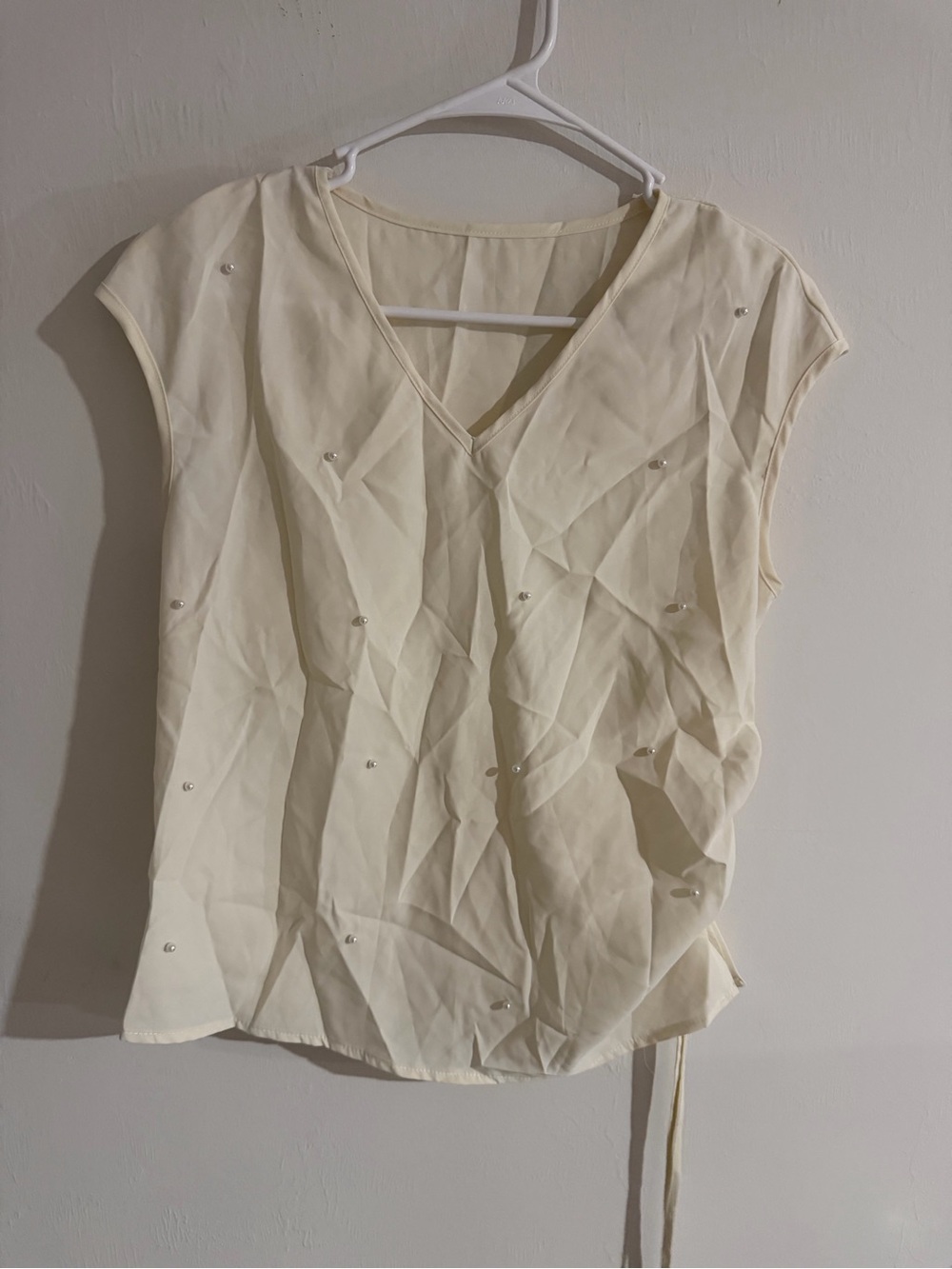 Women’s Cream V-Neck Embellished Top